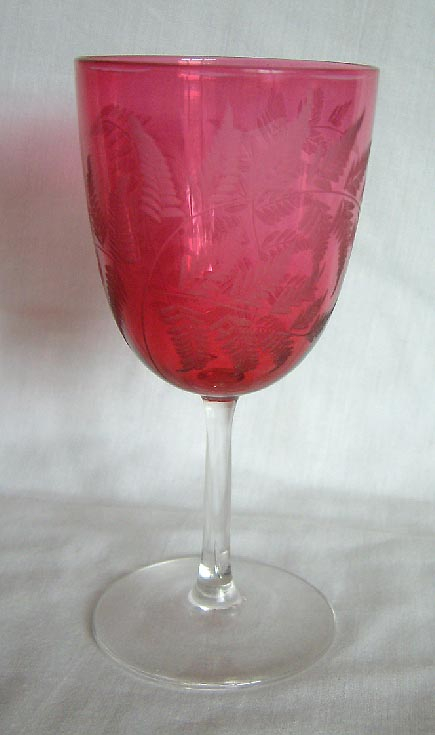 c1880s cranberry glass goblet engraved ferns